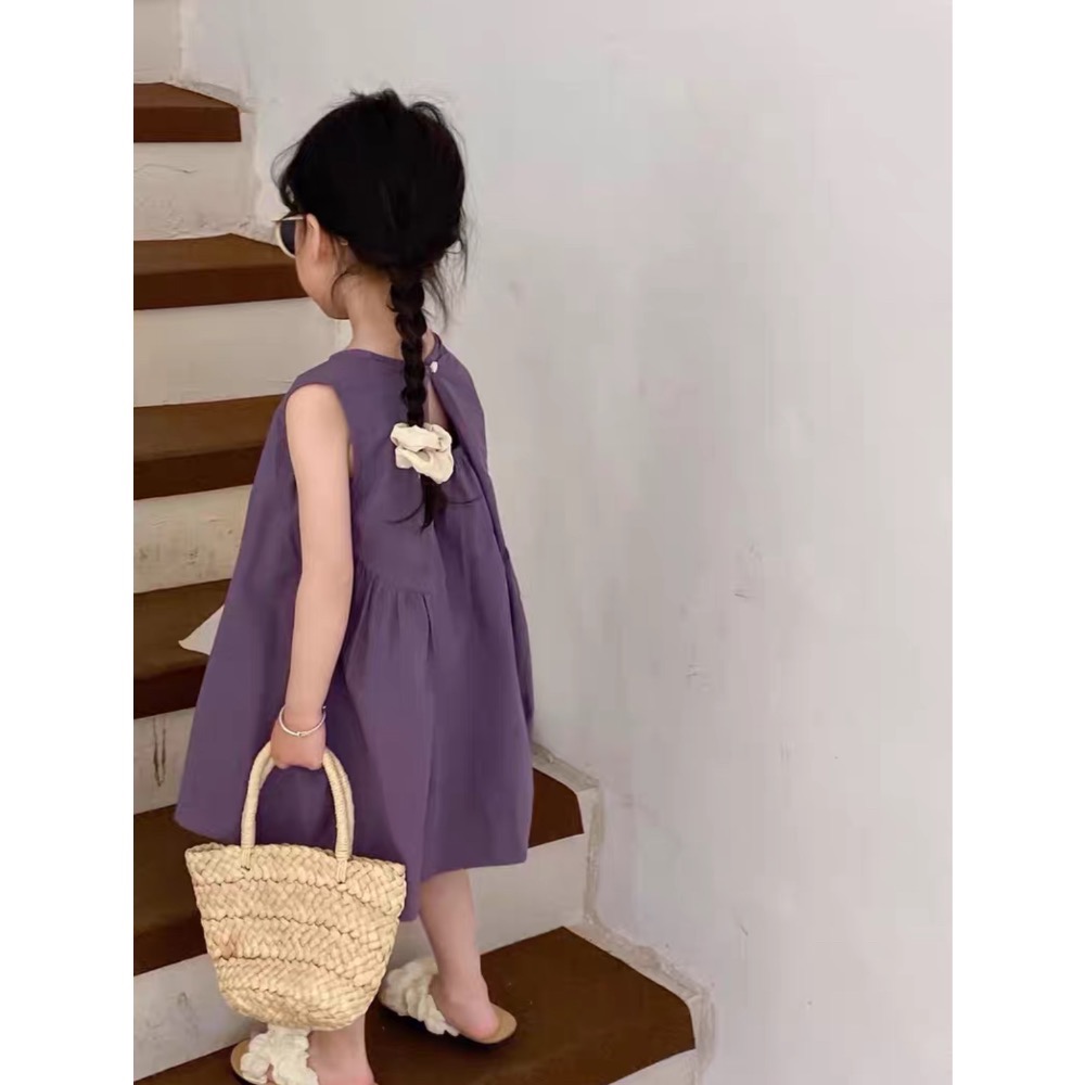 夏季新款甜美素色氣質背心裙 韓版女童洋氣可愛純棉洋裝 女童背心裙 女童洋裝 女童洋裝夏天-細節圖3