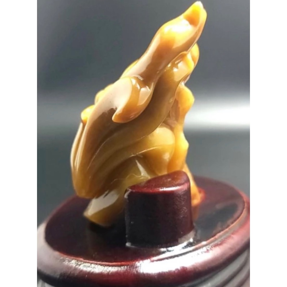 手工雕刻天然黃兔毛九尾狐擺件-細節圖2