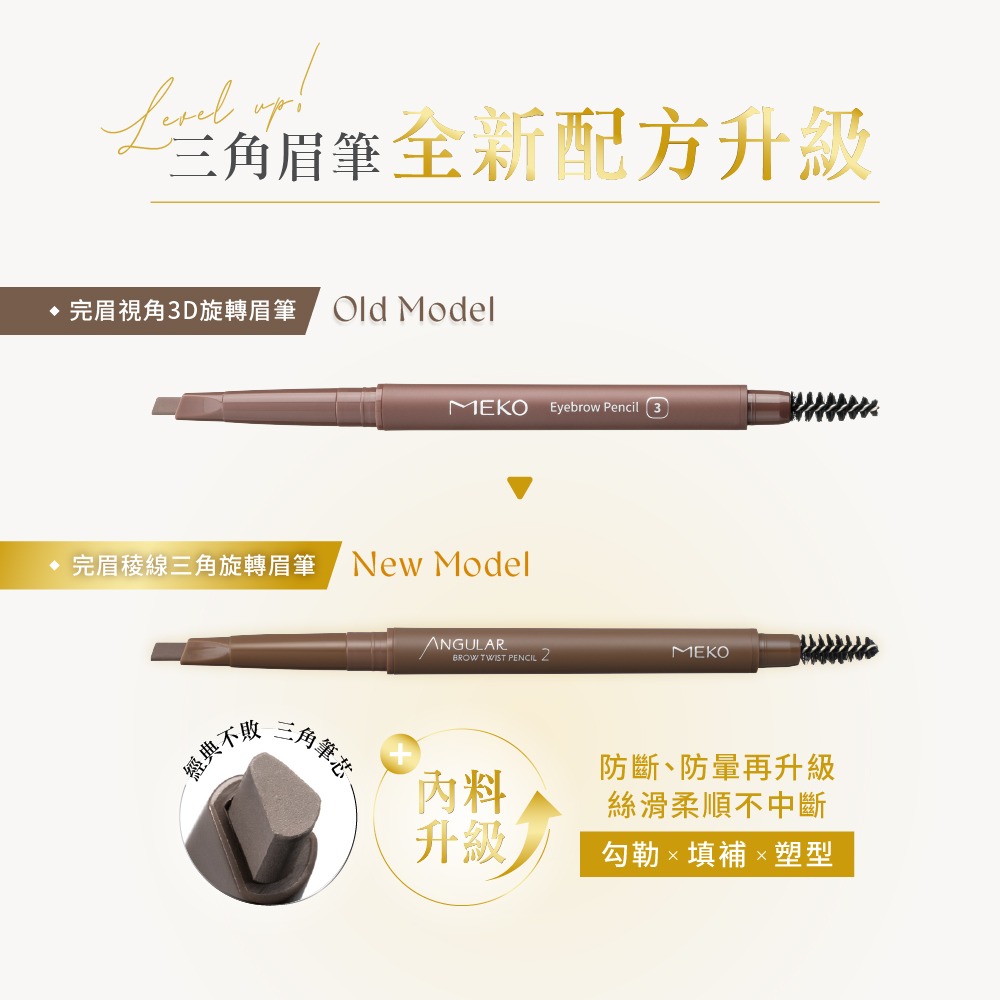 MEKO 完眉稜線三角旋轉眉筆(6色任選) / 超激防水 輕柔滑順 持久顯色 軟硬適中 雙頭設計 眉筆 眉彩 旋轉眉筆-細節圖2