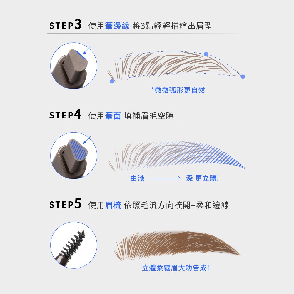 MEKO 完眉稜線三角旋轉眉筆(6色任選) / 超激防水 輕柔滑順 持久顯色 軟硬適中 雙頭設計 眉筆 眉彩 旋轉眉筆-細節圖7