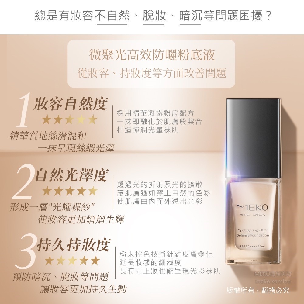 MEKO 微聚光高效防曬粉底液 SPF50 (4色任選)-細節圖4