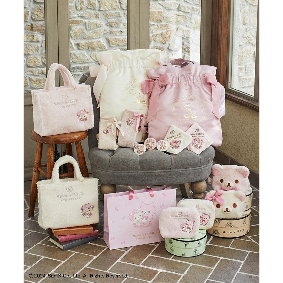 S4【台灣現貨】拉拉熊 懶熊 rilakkuma Maison de FLEUR聯名 2024年 蝴蝶結 米色化妝包-細節圖2