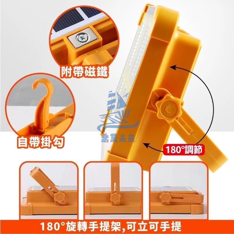 24小時出貨 太陽能探照燈 336顆高亮燈珠 600W led便攜移動應急工作燈 強磁維修燈 Usb可充電照明燈-細節圖3