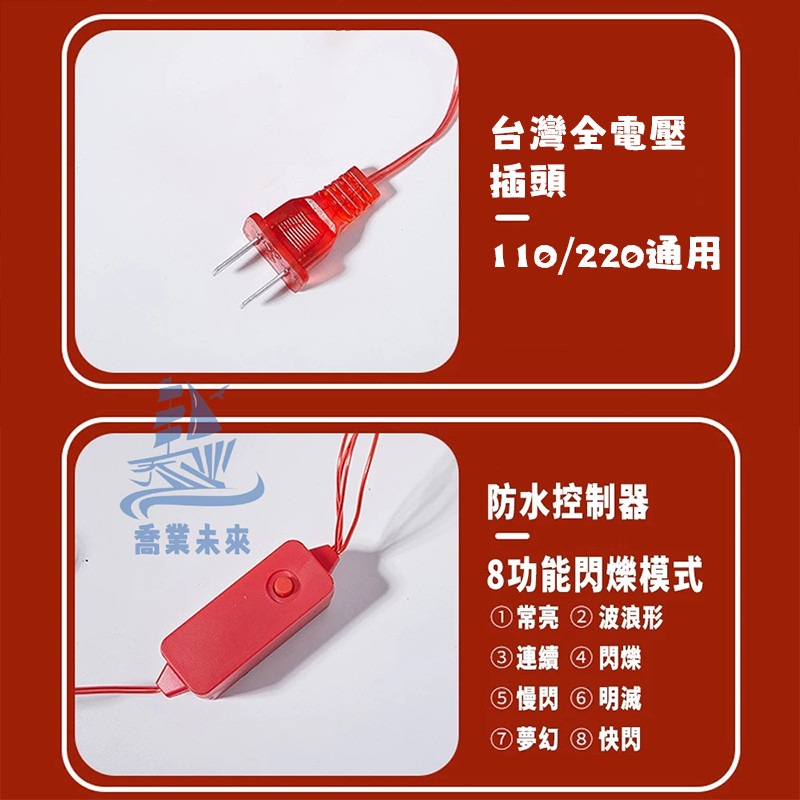 ［新春裝飾］春節燈籠燈串 燈籠 110V/220V 八模式閃爍 戶外防水led燈串-細節圖9