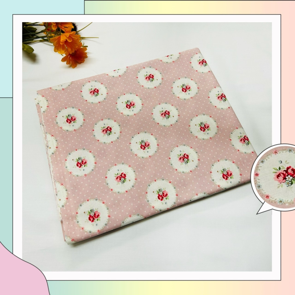 ⟪方糖拼布⟫玫瑰印花布/純棉100% /拼布/手作/超好看/賣完就沒有了！ /特價出清好看的布！/日本製/美國製-細節圖3