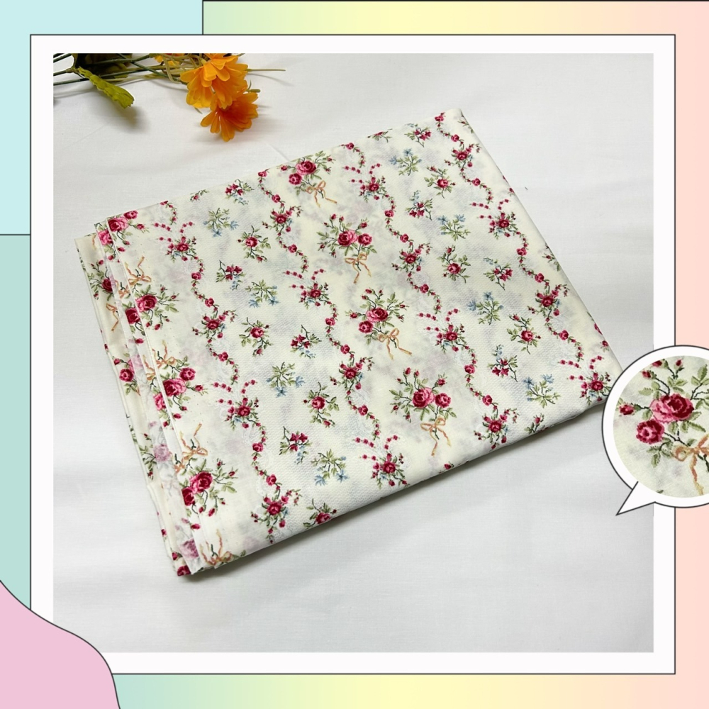 ⟪方糖拼布⟫玫瑰印花布/純棉100% /拼布/手作/超好看/賣完就沒有了！ /特價出清好看的布！/日本製/美國製-細節圖5