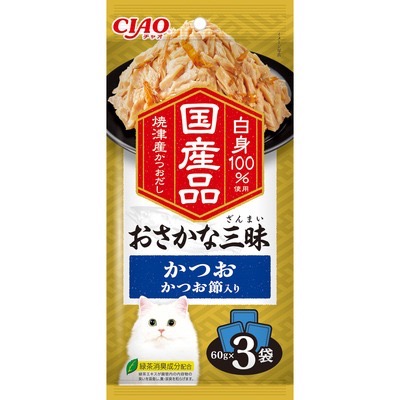CIAO 奢華國產魚綜合海鮮三昧貓餐包 60gX3入 副食餐包 貓餐包 日本 寵物食品-規格圖2