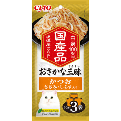 CIAO 奢華國產魚綜合海鮮三昧貓餐包 60gX3入 副食餐包 貓餐包 日本 寵物食品-規格圖2