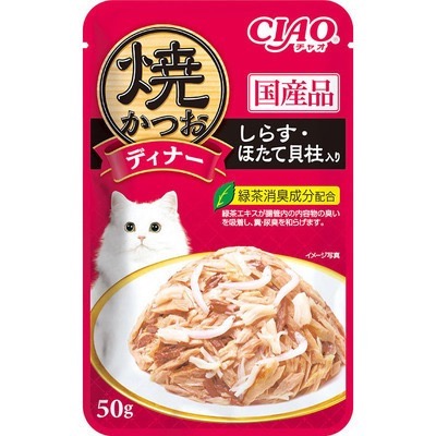 CIAO 極致燒餐包 燒餐包 鰹魚燒晚餐包 50g 燒晚餐包 貓餐包 幼貓 全齡貓 鰹魚 干貝 鮭魚 柴魚片-規格圖2