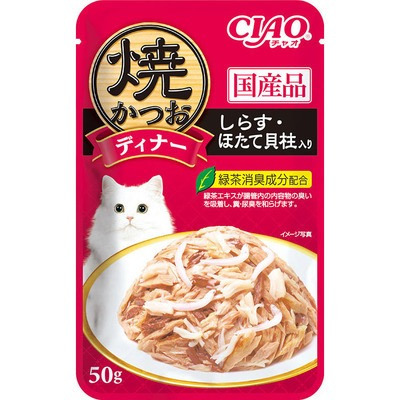CIAO 極致燒餐包 燒餐包 鰹魚燒晚餐包 50g 燒晚餐包 貓餐包 幼貓 全齡貓 鰹魚 干貝 鮭魚 柴魚片-規格圖2