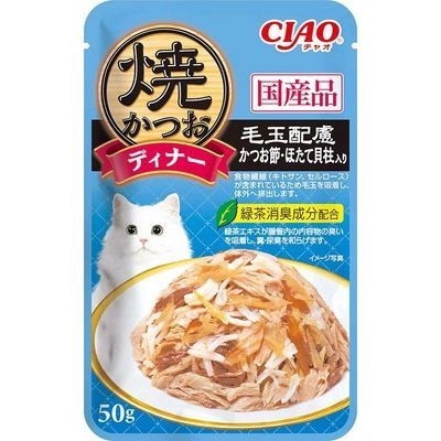 CIAO 極致燒餐包 燒餐包 鰹魚燒晚餐包 50g 燒晚餐包 貓餐包 幼貓 全齡貓 鰹魚 干貝 鮭魚 柴魚片-規格圖2