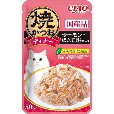 CIAO 極致燒餐包 燒餐包 鰹魚燒晚餐包 50g 燒晚餐包 貓餐包 幼貓 全齡貓 鰹魚 干貝 鮭魚 柴魚片-規格圖2