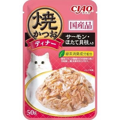 CIAO 極致燒餐包 燒餐包 鰹魚燒晚餐包 50g 燒晚餐包 貓餐包 幼貓 全齡貓 鰹魚 干貝 鮭魚 柴魚片-規格圖2