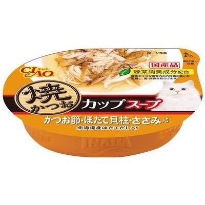 CIAO 原湯杯 燒湯杯 60g 貓罐 湯罐 貓餐盒 鮪魚 柴魚片 干貝 吻仔魚 鰹魚 全齡貓-規格圖2