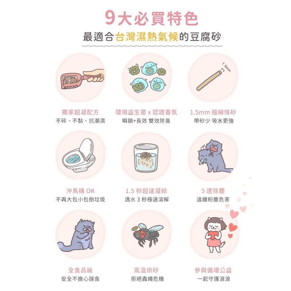 超凝小姐 益生菌除臭豆腐砂 貓砂 豆腐砂 可沖馬桶 快速凝結 低粉塵 香氛除臭 綜合口味-細節圖5