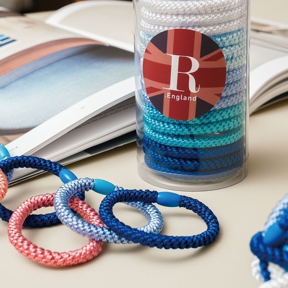 【R.England 皇家髮圈】 粗版 彈力髮圈髮束15入 (沁藍海洋)-不易鬆 不咬髮 彈性強 送10條黑色髮圈-細節圖2