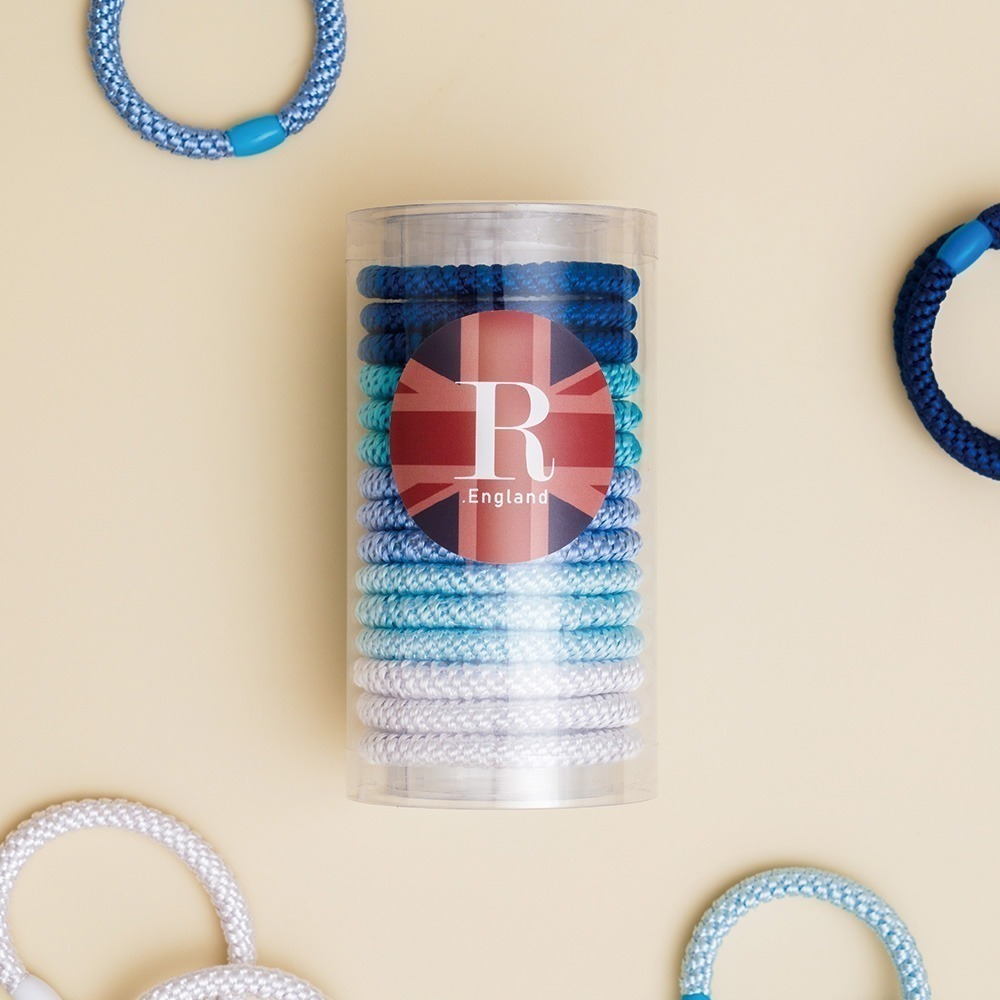 【R.England 皇家髮圈】 粗版 彈力髮圈髮束15入 (沁藍海洋)-不易鬆 不咬髮 彈性強 送10條黑色髮圈-細節圖4