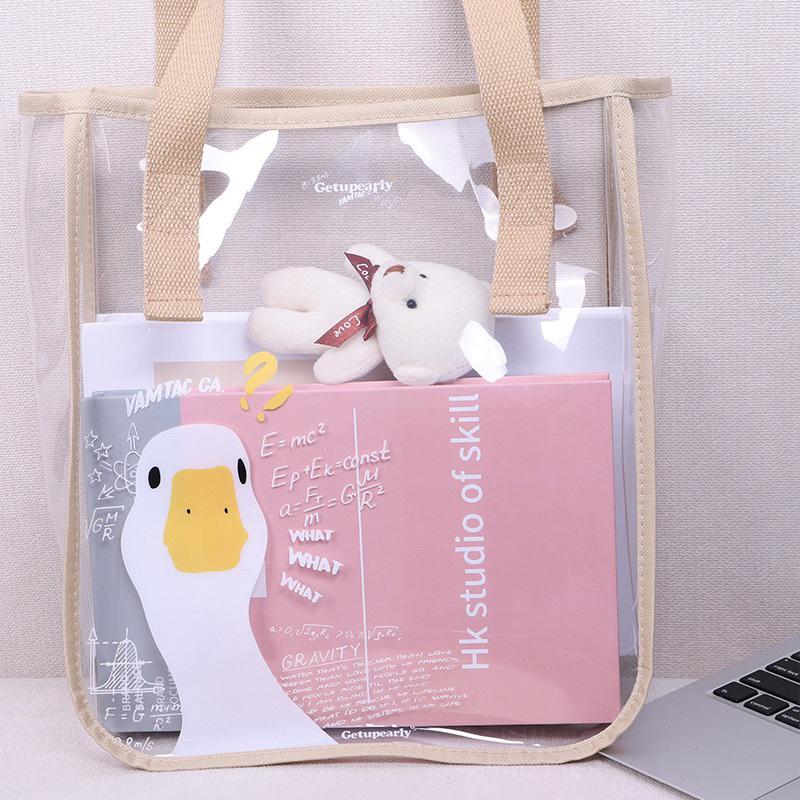 現貨🇹🇼ins透明防水手提果凍包 旅行單肩包 沙灘游泳袋-細節圖6