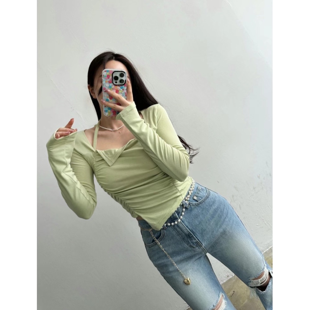 Eonni 正韓🇰🇷 《歐膩私藏✨繞脖抽繩不規則上衣》-細節圖2