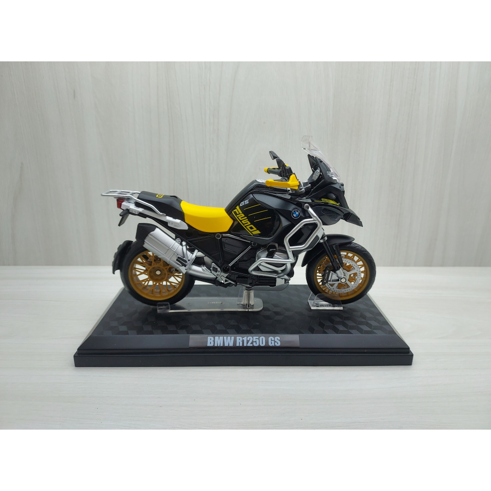 全新盒裝~1:12~寶馬 BMW R1250 GS 黃黑色 有聲光 重型機車模型-細節圖3