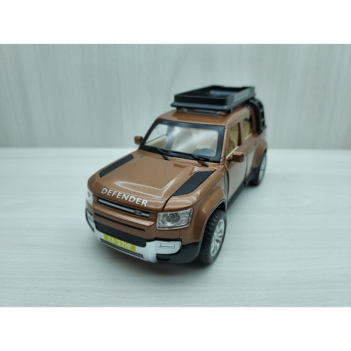 全新盒裝~1:28 ~路虎 衛士 LAND ROVER 可開門 棕色 聲光合金模型車