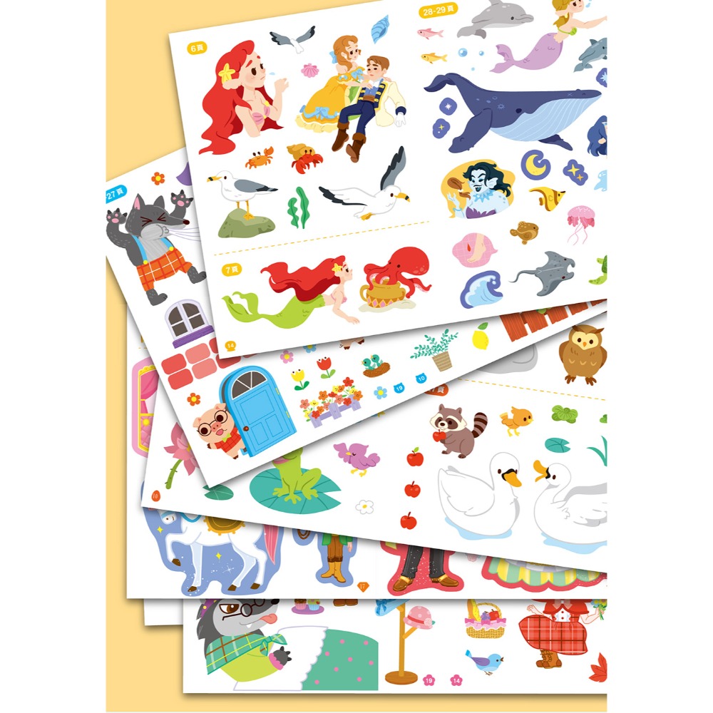 【風車】經典童話遊戲貼紙書/共六款（白雪公主、醜小鴨、三隻小豬、小紅帽、人魚公主、灰姑娘）貼紙+故事+益智遊戲+彩色塗鴉-細節圖5