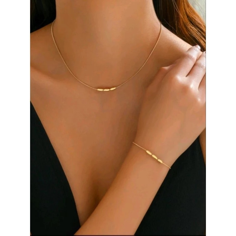 2入組/套簡約風和多用途蛇骨鏈條橢圓形串珠項鏈和手環-細節圖3