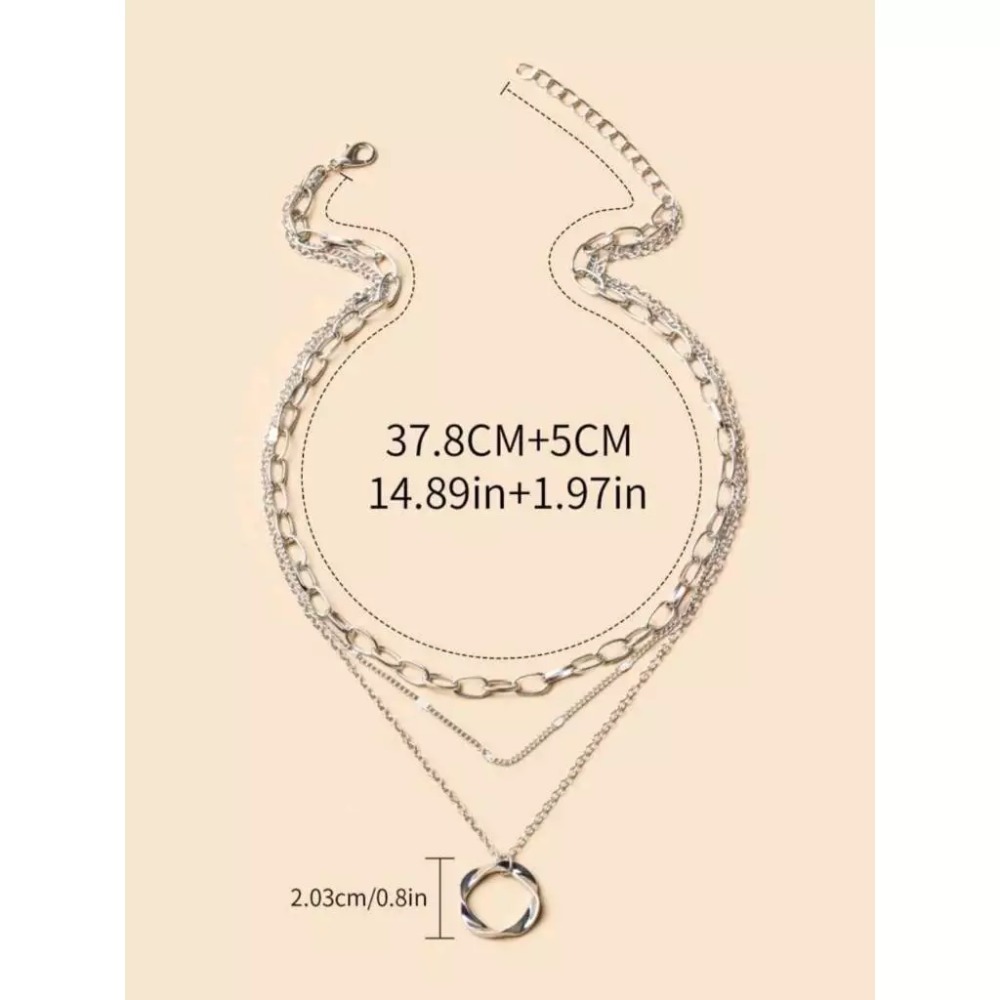 扭結圓形吊飾多層次項鍊（3條一組）不可拆-細節圖3