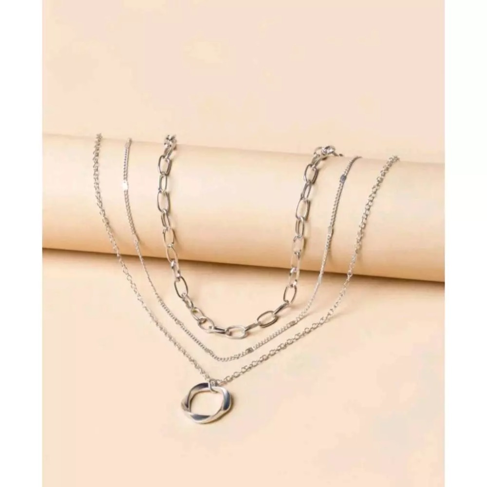 扭結圓形吊飾多層次項鍊（3條一組）不可拆-細節圖4