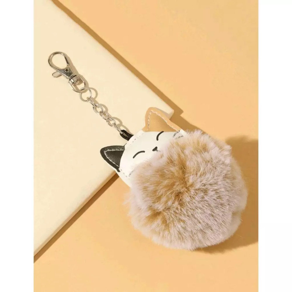 1入 可愛毛茸茸貓咪鑰匙圈-細節圖2