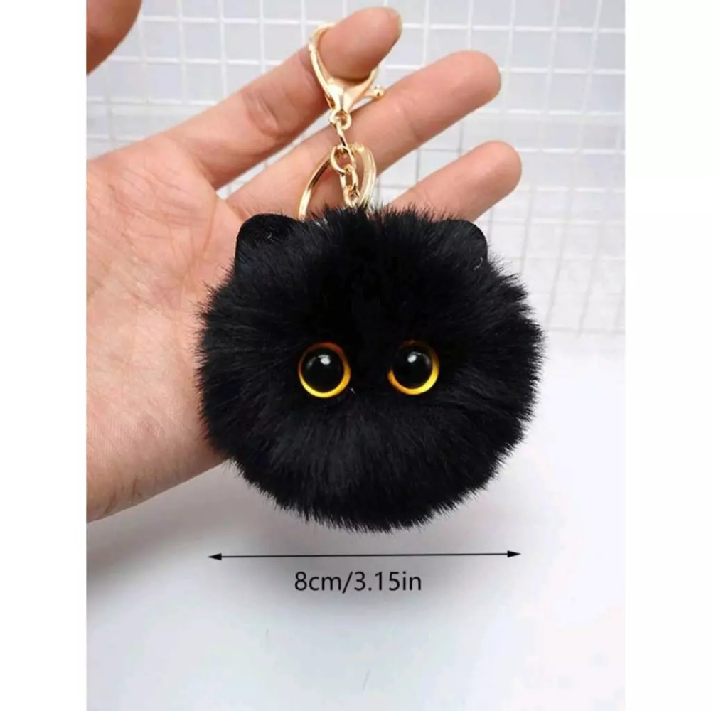 “不明所以” 1入 黑色可愛長毛絨鑰匙圈-細節圖3