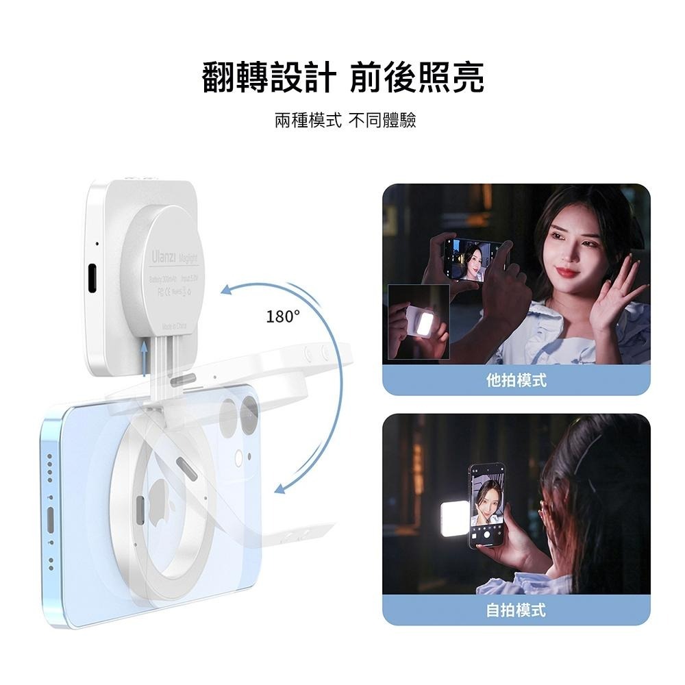 【彈藥庫】Ulanzi LT010 Magsafe 鋁合金翻折手機補光燈-白 #Ulanzi-3045-細節圖5