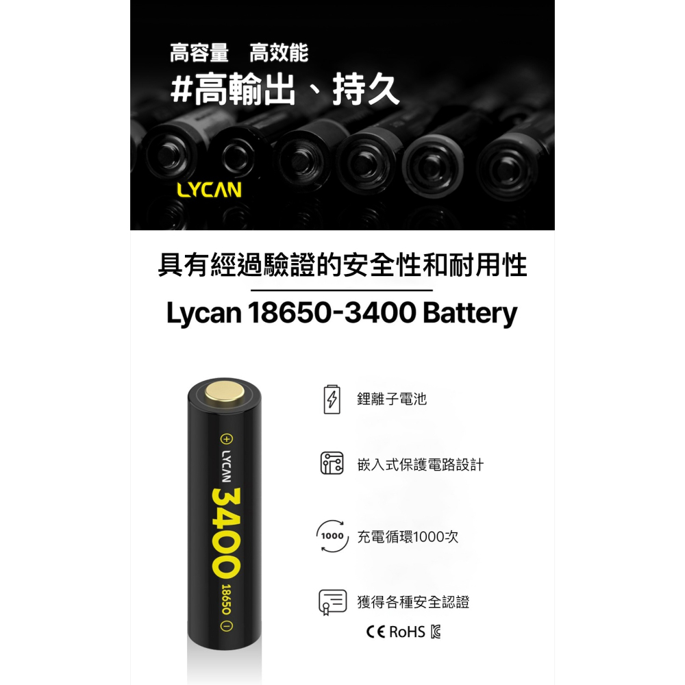 【彈藥庫】LYCAN 18650-3400 鋰離電池 #LYC-360002-1-細節圖2