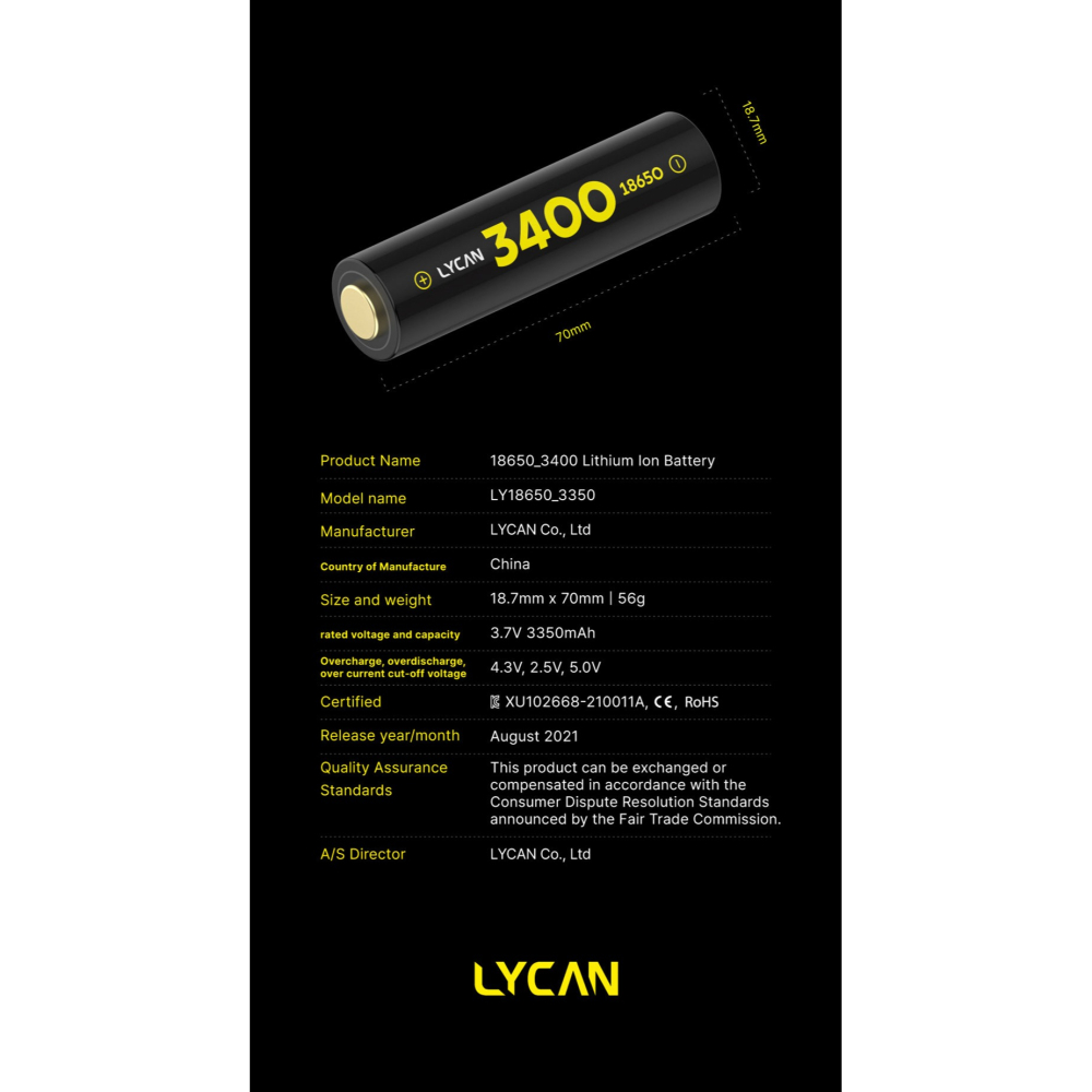 【彈藥庫】LYCAN 18650-3400 鋰離電池 #LYC-360002-1-細節圖6