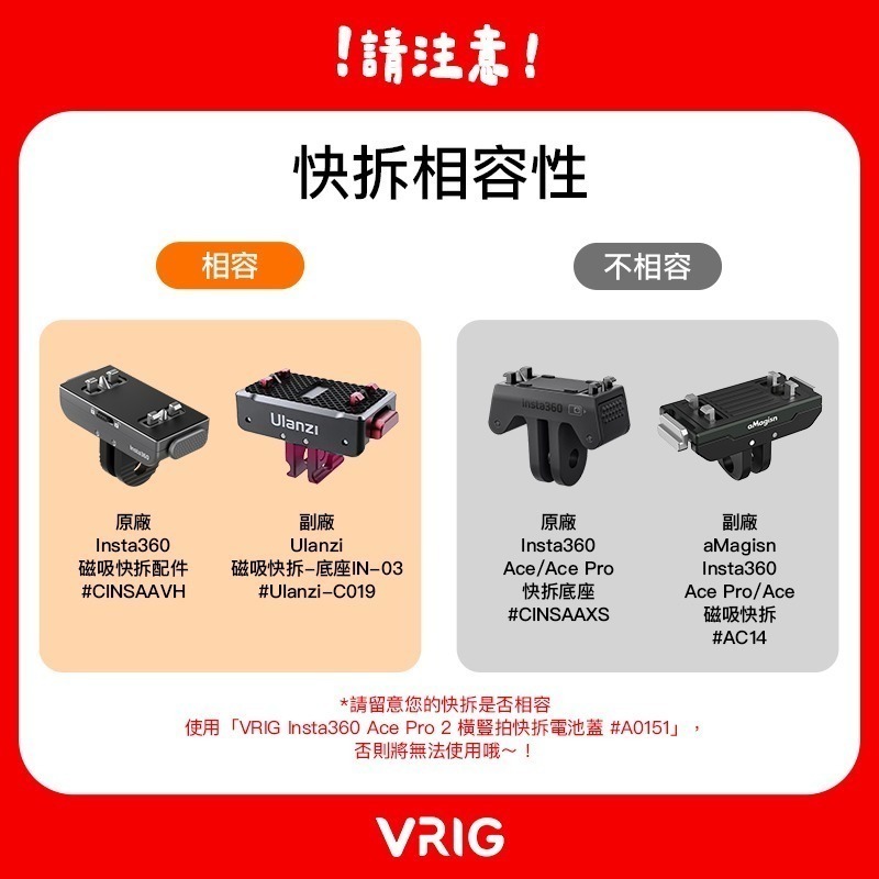 【彈藥庫】VRIG Insta360 Ace Pro 2 橫豎拍快拆電池蓋 #A0151-細節圖2