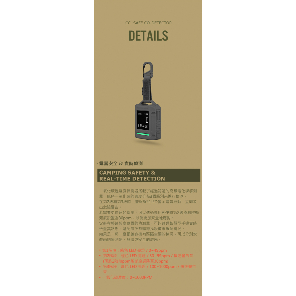 【彈藥庫】CARGO 一氧化碳溫溼度偵測器(黑/沙/綠/灰) #CRM-SAFE-細節圖5