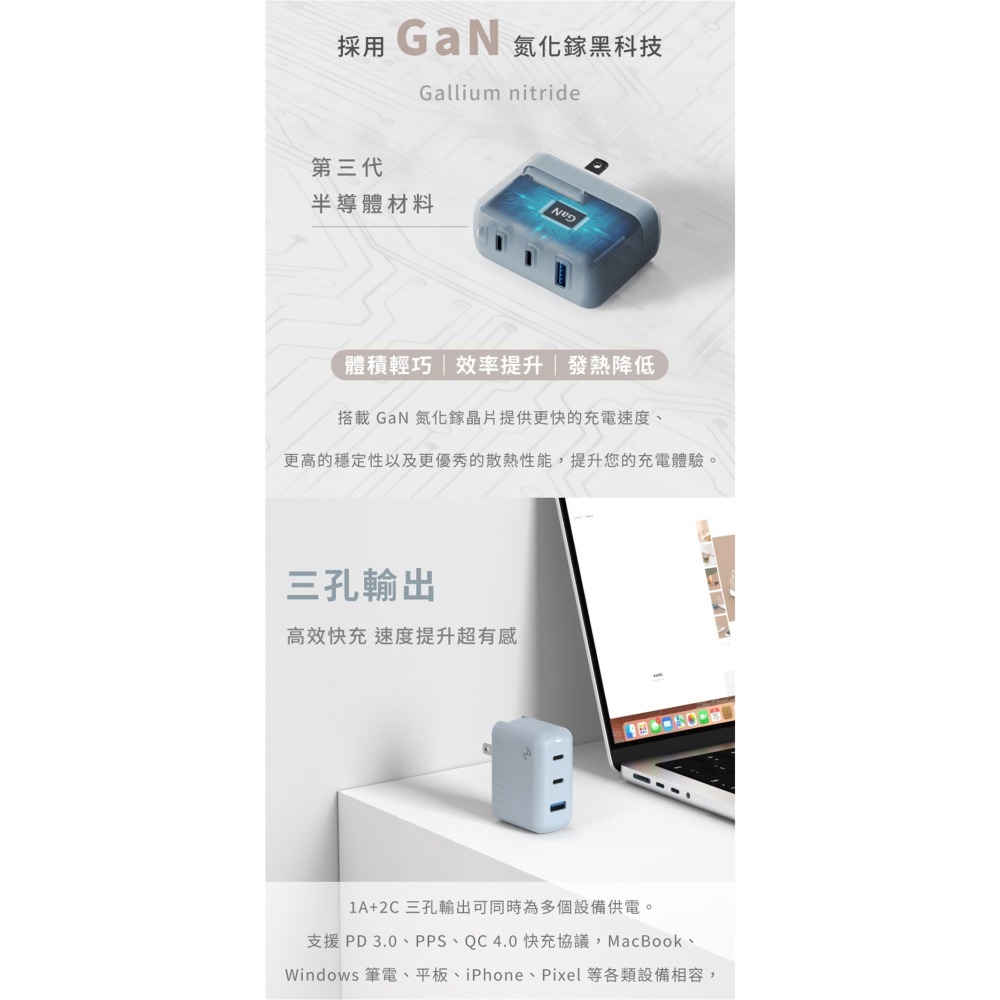 【彈藥庫】Allite A1 PRO 70W 1A+2C 氮化鎵三孔快充-淺灰褐 #A1PRO-細節圖4