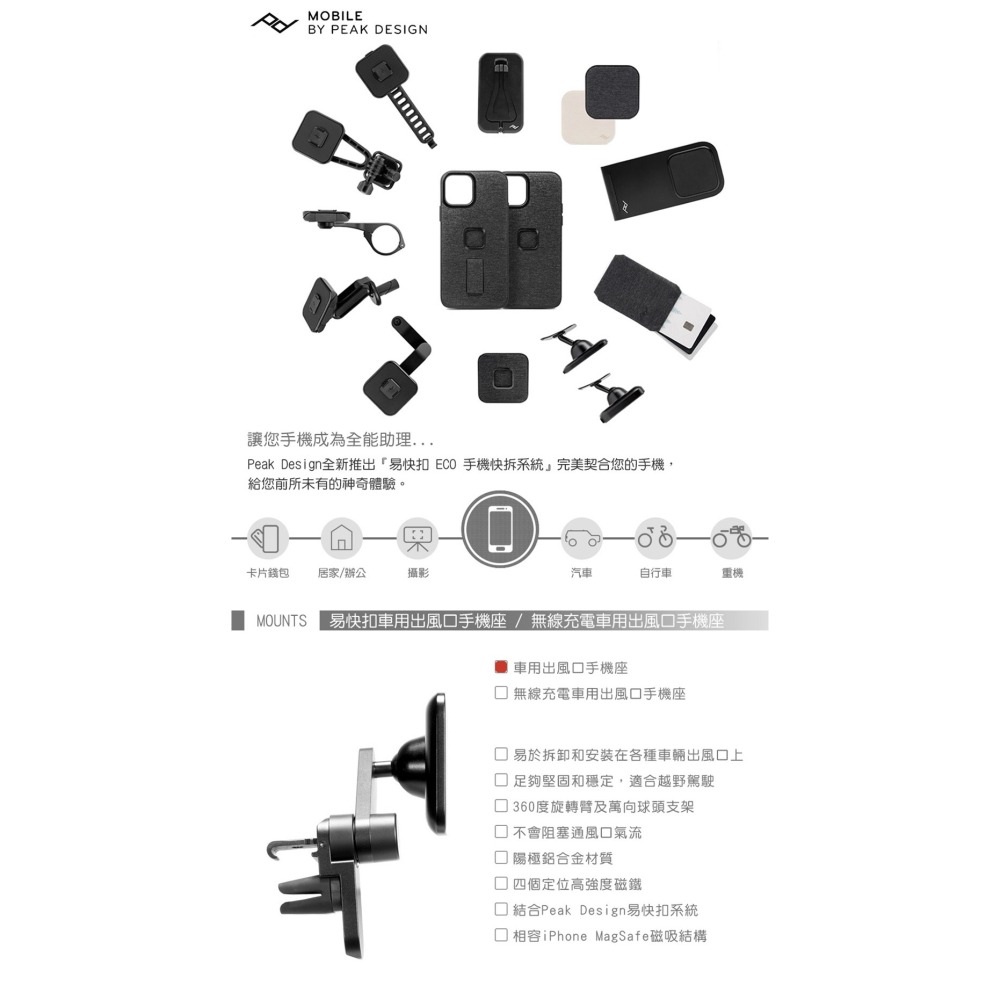 【彈藥庫】PEAK DESIGN 易快扣-車用出風口手機座 #AFDM0071B-細節圖2