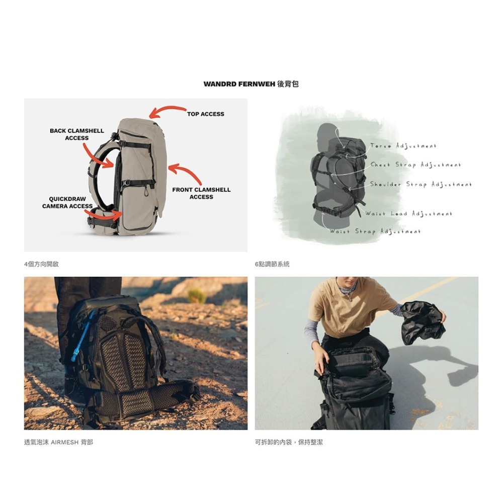 【彈藥庫】WANDRD FERNWEH 後背包(48L/50L)(黑/米灰) #FWSM #FWML-細節圖2
