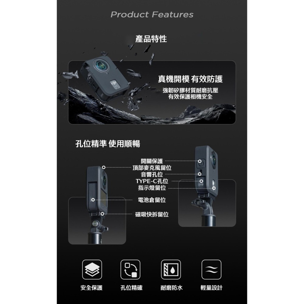 【彈藥庫】CYNOVA DJI OSMO 360 機身矽膠保護套-黑 #C-DO-SSC-075-細節圖3