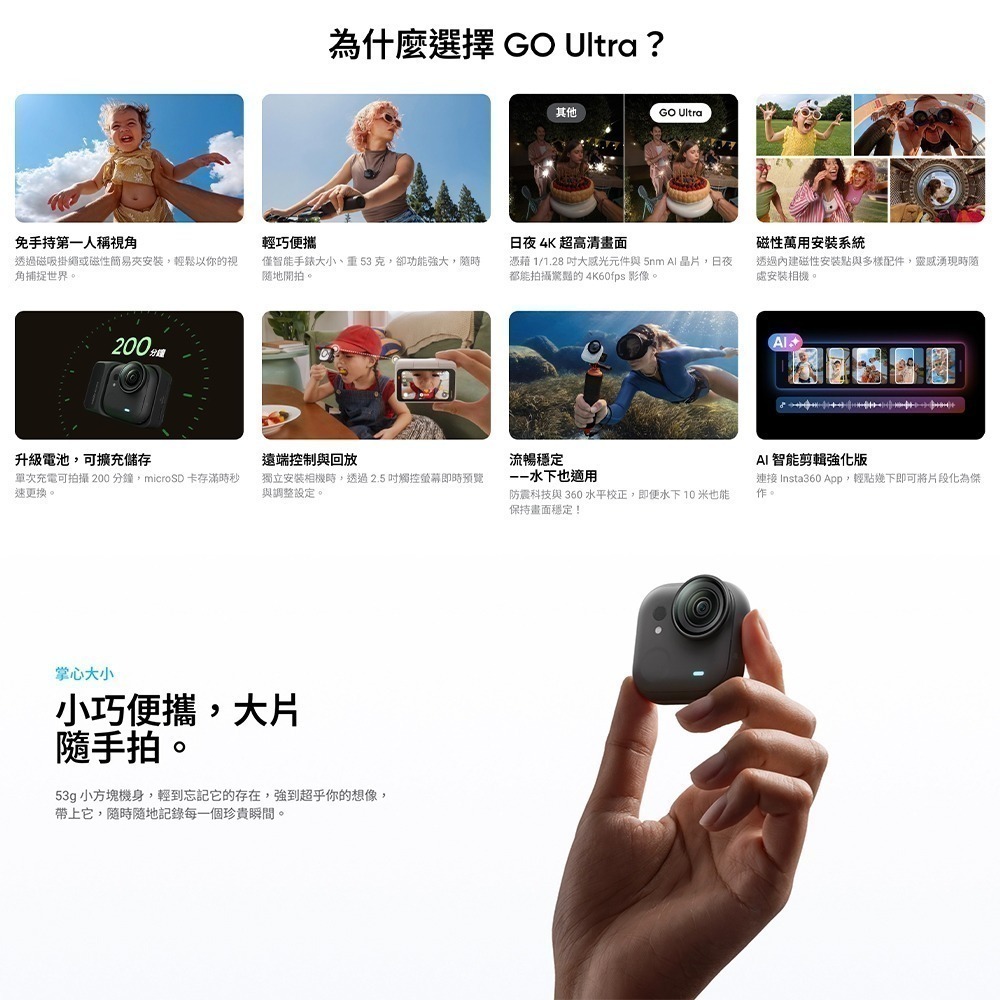 【彈藥庫】Insta360 GO Ultra 運動相機(標準套裝/創作者套裝)(白/黑)-細節圖10