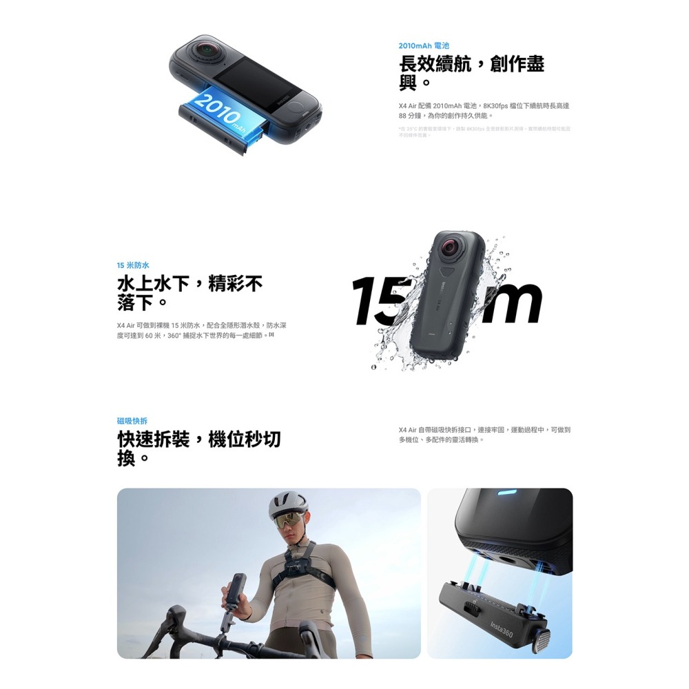 【彈藥庫】Insta360 X4 Air 全景攝影機(單機/套裝)(黑/白)-細節圖9