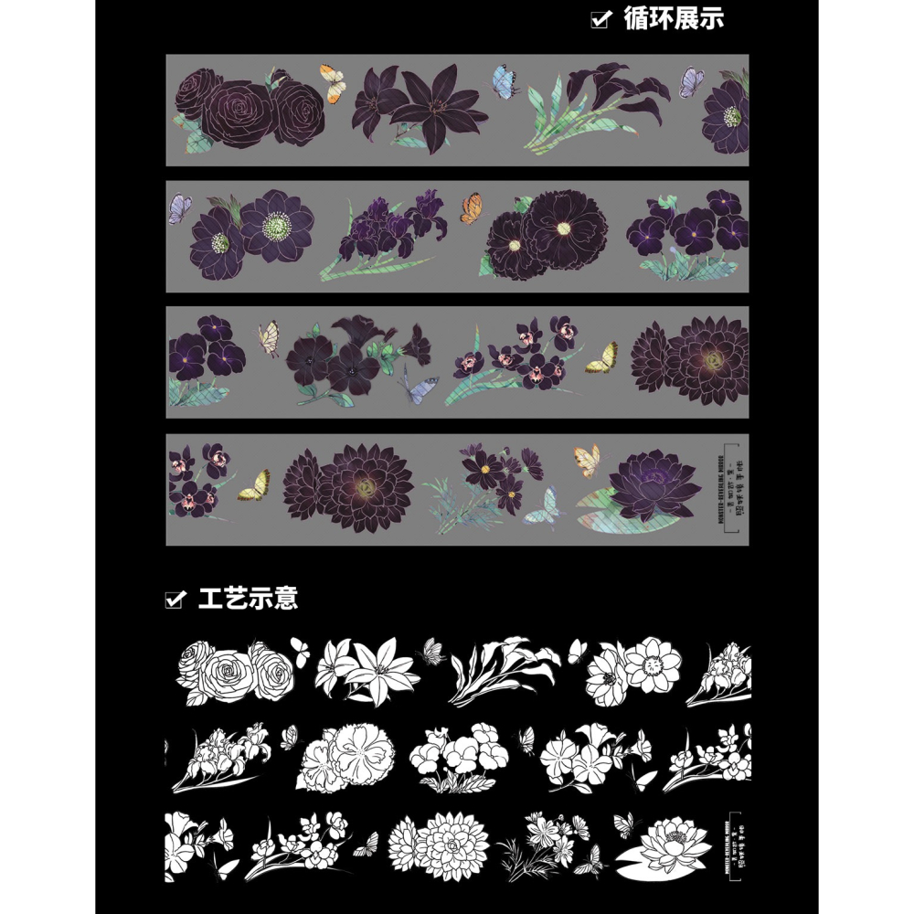 **七日閑**文創膠帶販售 分裝整捲-香如故‧黑 鐳射金-細節圖2