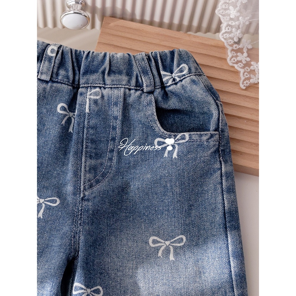 預購▸ 韓系滿版蝴蝶結牛仔寬褲-細節圖4