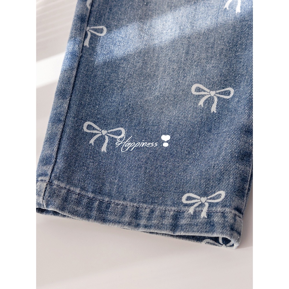 預購▸ 韓系滿版蝴蝶結牛仔寬褲-細節圖5