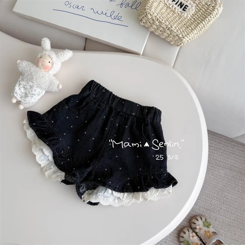 ᴘᴏᴋᴏꜱʜᴏᴘ ⚘ 預購 ▸ 星點蕾絲花苞牛仔短褲｜甜美百搭款 女童 女寶 下著 丹寧-規格圖4