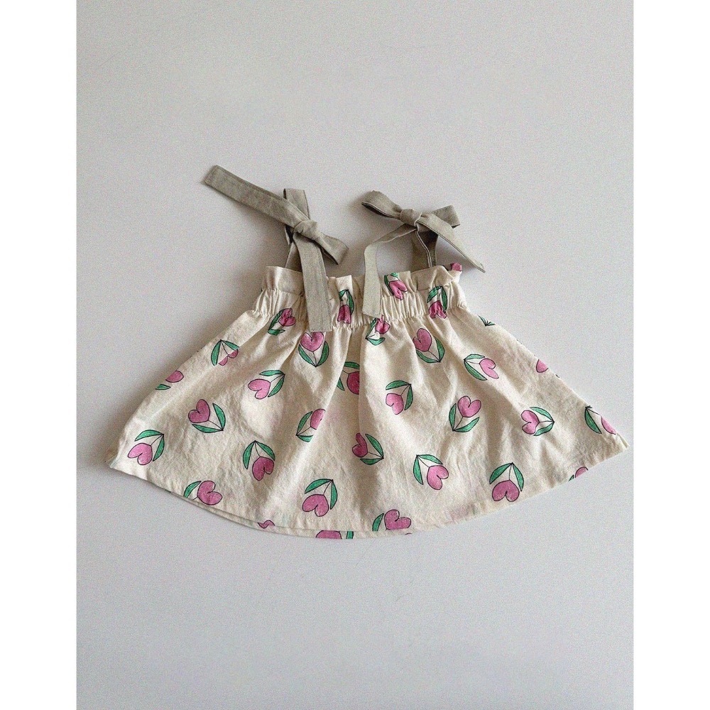 ᴘᴏᴋᴏꜱʜᴏᴘ ⚘ 預購 ▸ 韓系女童吊帶洋裝｜奶油蝴蝶結花園裙 碎花點點公主洋裝 兒童夏季童裝-規格圖6