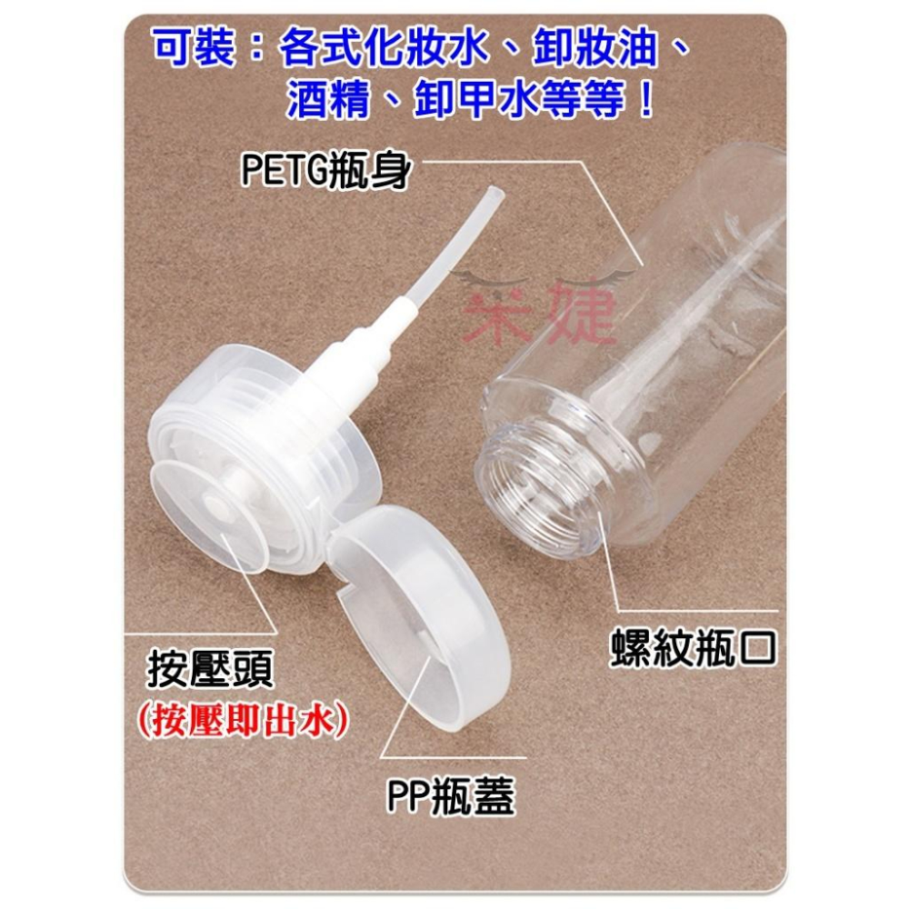 【采婕美學】按壓式分裝瓶 分裝瓶(密封防漏)空瓶 化妝水瓶 卸甲水瓶 旅行分裝瓶 酒精瓶 酒精分裝瓶 化妝水分裝瓶-細節圖5