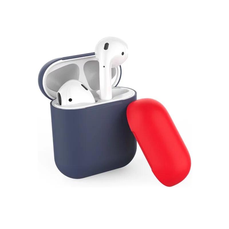 [可寄小包免運] AHA Style AirPods 撞色款 輕薄矽膠保護套. 深藍色+紅色上蓋 pro 不適用-細節圖2