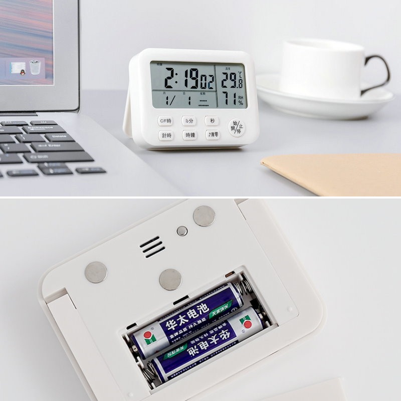 🌟 【三屏震動計時器⏰】多功能定時器｜溫度濕度顯示｜鬧鐘提醒｜磁吸/站立兩用｜居家廚房必備 🛒 現出貨｜多種功能一鍵-細節圖9